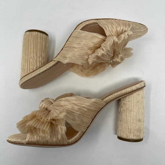 NWB Loeffler Randall Women's Almond Cream Penny Pleated Bow Slide Sandal 6.5 - Picture 5 of 12